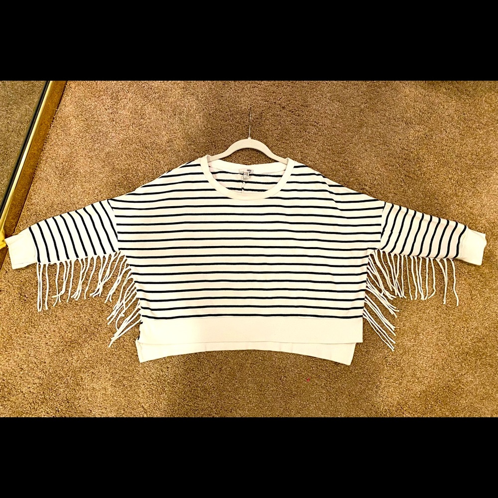 Amuse Society Fringed Striped Sweatshirt